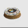 Cute Festive Cake With Whipped Cream Colorful Sprinkles And Little Bee Design On Golden Tray