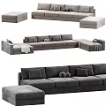 Modern Fabric Sectional Sofa Set With Plush Pillows Throw Blanket And Ottoman 3d model