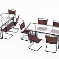 Two Modern Office Desks With Glass Top Metal Frame And Brown Leather Chairs