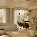 Modern Living And Dining Room Interior With Large Windows Natural Light And Indoor Plants