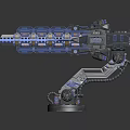 Futuristic Mechanical Weapon With Blue Black Barrel Robotic Arm And Base Structure