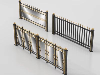Ornamental Metal Railings With Black Gold Accents And Spiked Top Designs 3d model