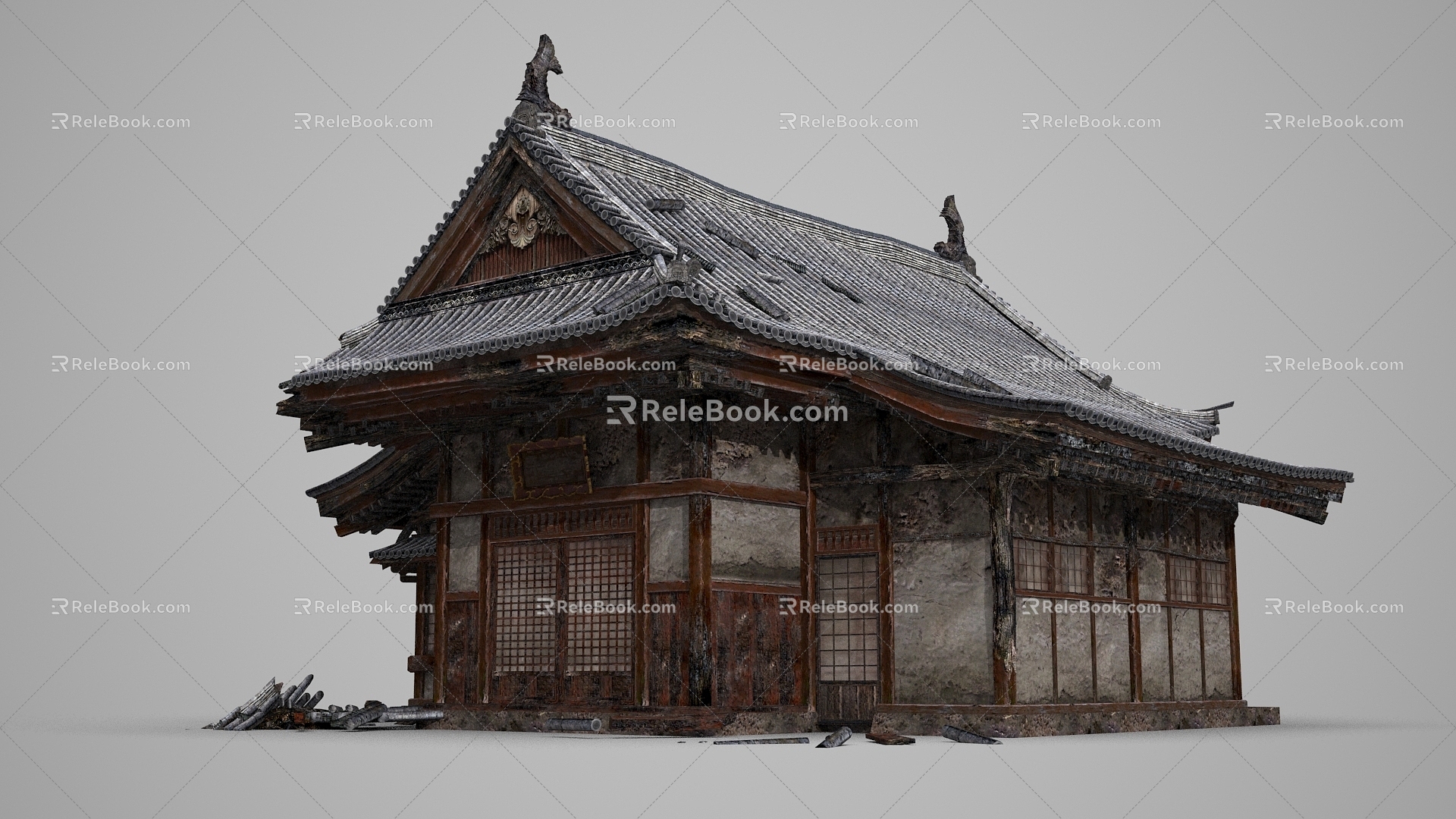 Ancient Architecture Chinese Style Brick House Ancient Folk House Tile bungalow dilapidated house slum 3d model