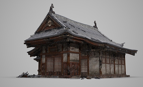 Ancient Architecture Chinese Style Brick House Ancient Folk House Tile bungalow dilapidated house slum 3d model