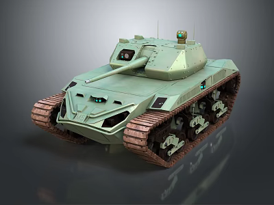 Modern Green Military Tank With Turret Cannon Tracks And Sensor Lights 3d model