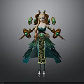 Fantasy Woman Character With Green Dress Golden Decorations Horns And Gemstones