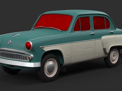 Vintage Teal And White Sedan With Red Windows Retro Classic Car Design 3d model