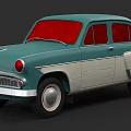 Vintage Teal And White Sedan With Red Windows Retro Classic Car Design