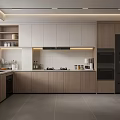 Modern Kitchen Interior Design With Wooden Cabinets Countertop And Stainless Steel Appliances