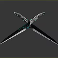 Futuristic Crossed Knives Weapon Design With Green Accents And Sharp Blades