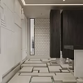 Modern Minimalist Interior Corridor With Light Shadow Patterns And Walking Figure 3d model