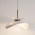 Modern White Curved Pendant Light with Ribbed Shade and Metal Hanging Rod