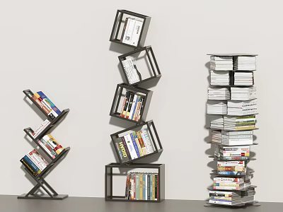 Modern Shelving Units With Creative Design Holding Stacked Books And Unique Structures 3d model