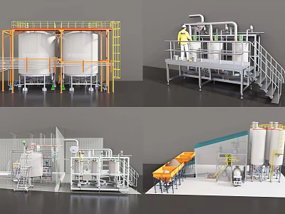 Industrial Equipment With Large Storage Tanks Piping Systems Operation Platforms And Workers 3d model