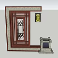 Chinese landscape lamp lattice partition wall clock 3d model