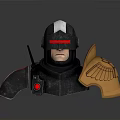 Black And Gold Decorative Armor Figurine With Red Light Helmet And Golden Shield