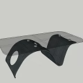 Modern Minimalist Coffee Table With Transparent Glass Top And Curved Dark Base