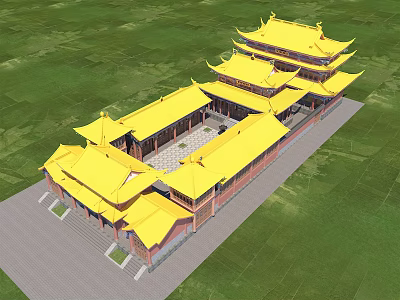 Traditional Chinese Ancient Architecture Featuring Yellow Roofs Multi Tiered Structure Curved Eaves And Courtyard 3d model