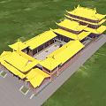 Traditional Chinese Ancient Architecture Featuring Yellow Roofs Multi Tiered Structure Curved Eaves And Courtyard