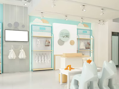Light Luxury Children's Clothing Specialty Store With Modern Shelves And Decorative Elements 3d model