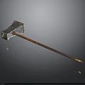 Ancient Decorative Axe With Blue Blade Brown Wooden Handle And Golden Accents