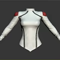 White Fitted Bodysuit 3D Model With Red Shoulder Pads And Gray Line Details