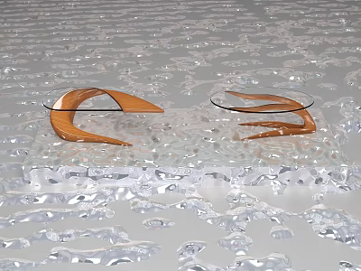 Modern Coffee Table With Curved Wooden Frame And Clear Glass Top Surface 3d model