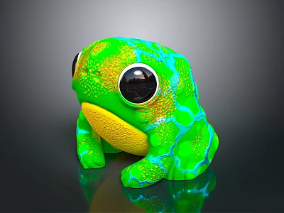 Vibrant Green Reptile Figurine With Big Eyes Yellow Belly Glossy Skin And Bright Patterns 3d model