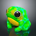 Vibrant Green Reptile Figurine With Big Eyes Yellow Belly Glossy Skin And Bright Patterns