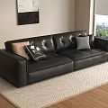 Black Leather Sectional Sofa With Decorative Pillows Soft Rug And Window View 3d model