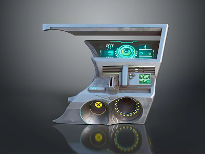 Futuristic Control Console With Digital Display Green Interface Circular Components And Metallic Finish 3d model