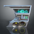 Futuristic Control Console With Digital Display Green Interface Circular Components And Metallic Finish