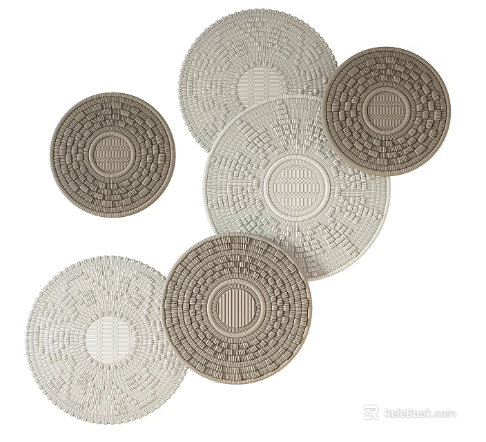 Multiple Round Textured Wall Decorations With Geometric Patterns In Neutral Tones 3d model 