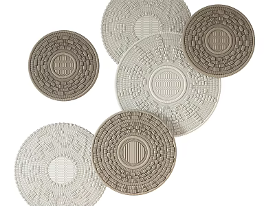 Multiple Round Textured Wall Decorations With Geometric Patterns In Neutral Tones 3d model
