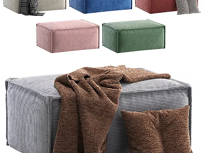 Stylish Multicolor Ottoman With Soft Blanket And Cozy Pillow For Living Room 3d model