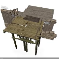 Modern Outdoor Elevated Structure With Bamboo Posts Wooden Deck And Storage Ladder