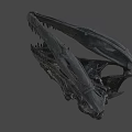 Dinosaur Skull Fossil With Detailed Skeletal Structure And Sharp Teeth On Black Background