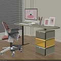 Modern Desk with Computer Monitor Pen Holder Book Photo Frame Colorful Drawers and Office Chair