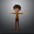 Child 3D Character With Brown Hair Orange Shirt Red Pants Arms Outstretched Standing