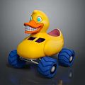 Yellow Rubber Duck Shaped Toy Car With Blue Large Wheels And Playful Design