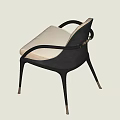Elegant Single Chair With Black Frame Beige Cushion Curved Arms And Gold Metal Accents