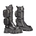 Black Leather Combat Boots With Lace Up Platform Soles And Buckles