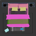 Modern Double Bed Interior Design With Wooden Headboard Bedside Lamp And Area Rug
