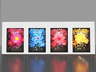 Vibrant Floral Window Display with Pink Blue Red Yellow Flower Decorations 3d model