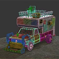 Weathered Red Truck With Front Snow Plow And Custom Roof Structure Build