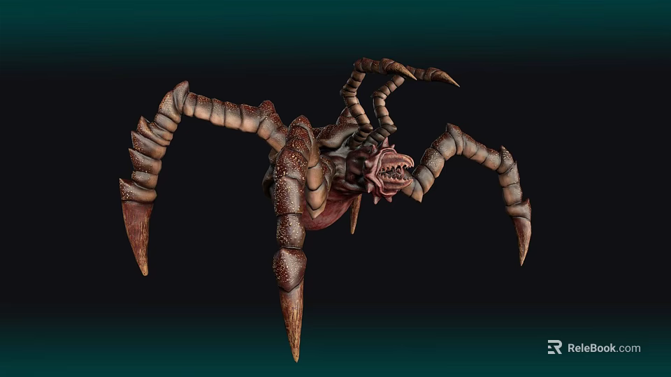 3D Rendered Fantasy Monster Creature With Open Mouth Multiple Limbs Sharp Claws And Curved Horns 3d model 