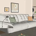 Modern White Tufted Sofa and Coffee Table Set with Colorful Pillows in Living Room