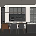Modern Restaurant Interior With Dining Table Chairs Wine Display Cabinets And Pendant Lights