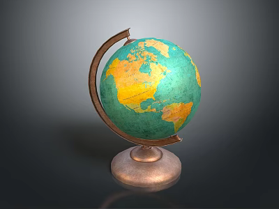 Decorative Globe Ornament Set With Green Yellow Surface Brown Stand And Copper Base 3d model
