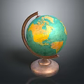 Decorative Globe Ornament Set With Green Yellow Surface Brown Stand And Copper Base 3d model